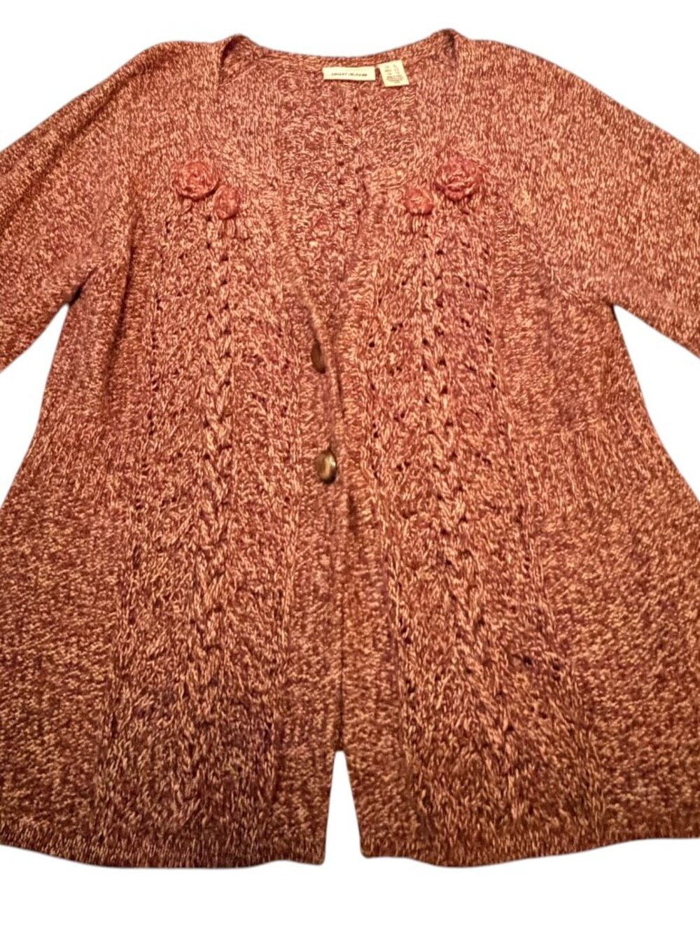 DKNY Jeans Metallic Marled Kint Cardigan Sweater with Flower Detail - Picture 2 of 6